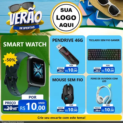 Modelo de Rede Social para Feed Facebook com o tema Verão de Ofertas para Informática