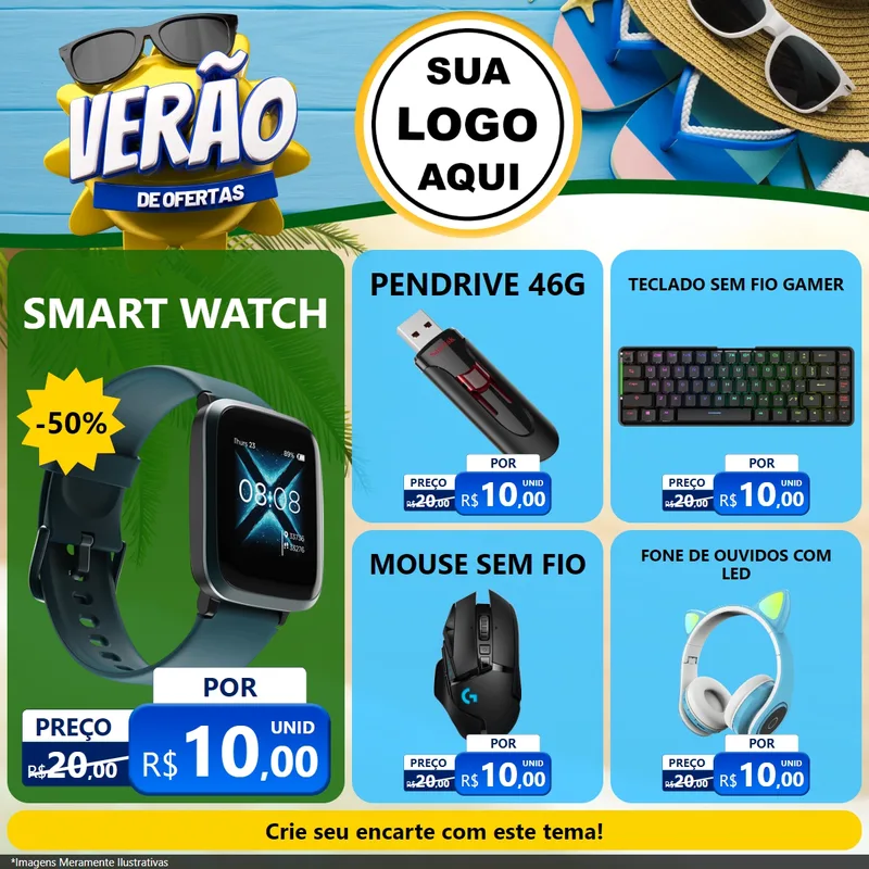 Modelo de Rede Social para Feed Facebook com o tema Verão de Ofertas para Informática