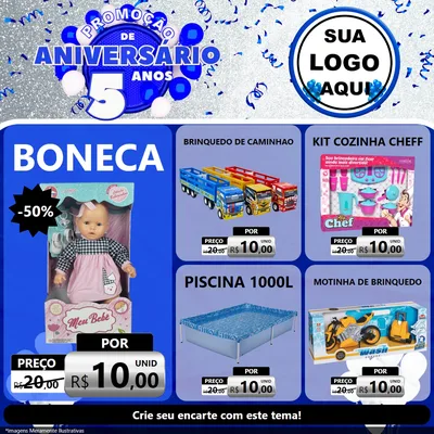 Modelo de Rede Social para Feed Facebook com o tema Promoção de Aniversário - 5 Anos para Brinquedos