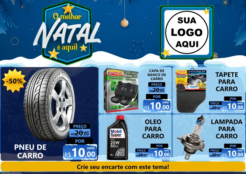 Modelo de Encarte para Encarte A4 Horizontal com o tema O Melhor Natal É Aqui! para Auto peças