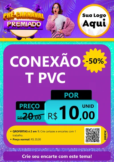 Modelo de Cartaz para Cartaz A4 Vertical com o tema Pré-Carnaval Premiado para Tubos e conexões