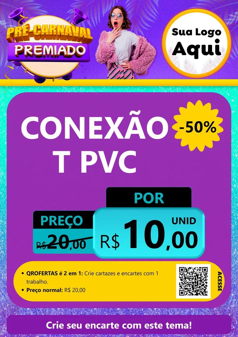 Modelo de Cartaz para Cartaz A4 Vertical com o tema Pré-Carnaval Premiado para Tubos e conexões