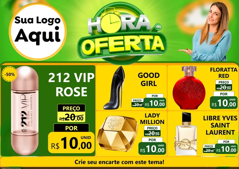 Modelo de Encarte para Encarte A4 Horizontal com o tema Hora da Oferta para Perfumes
