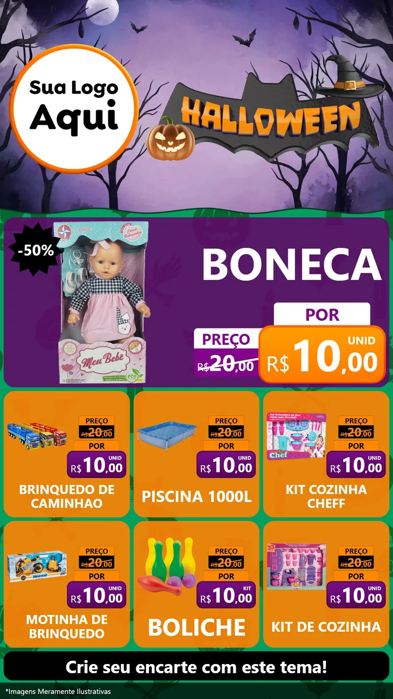 Modelo de Rede Social para Stories com o tema Halloween para Brinquedos