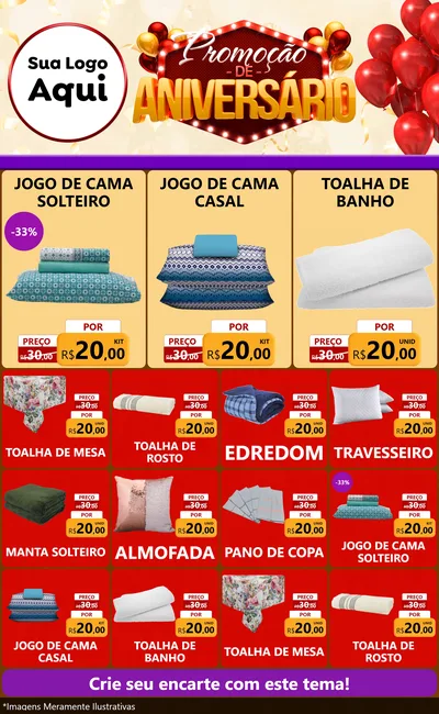 Modelo de Encarte para Encarte Grande com o tema Promoção de Aniversário para Cama, Mesa e Banho