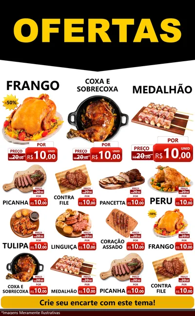 Modelo de Encarte para Encarte Grande com o tema Ofertas Preto e Vermelho Cartaz para Assados