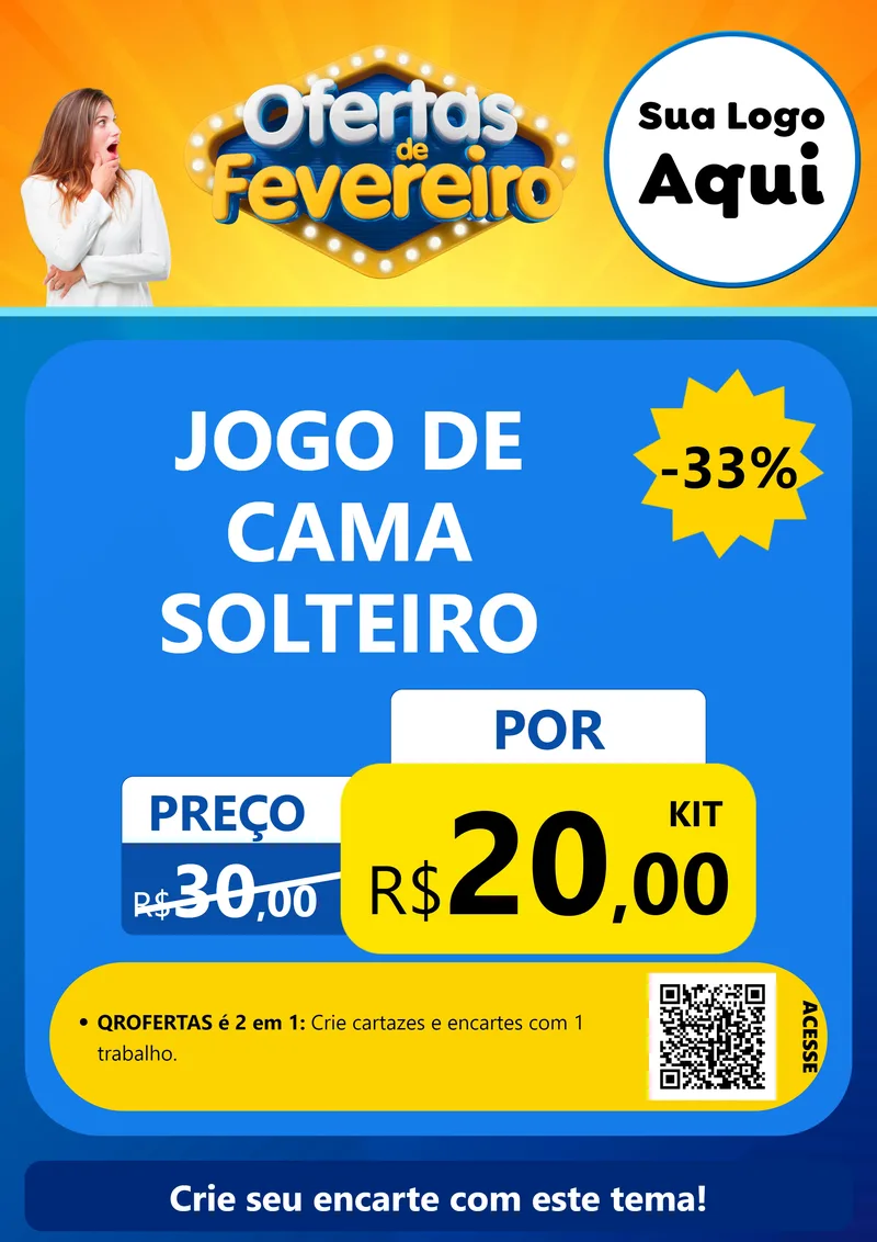 Modelo de Cartaz para Cartaz A4 Vertical com o tema Ofertas de Fevereiro para Cama, Mesa e Banho
