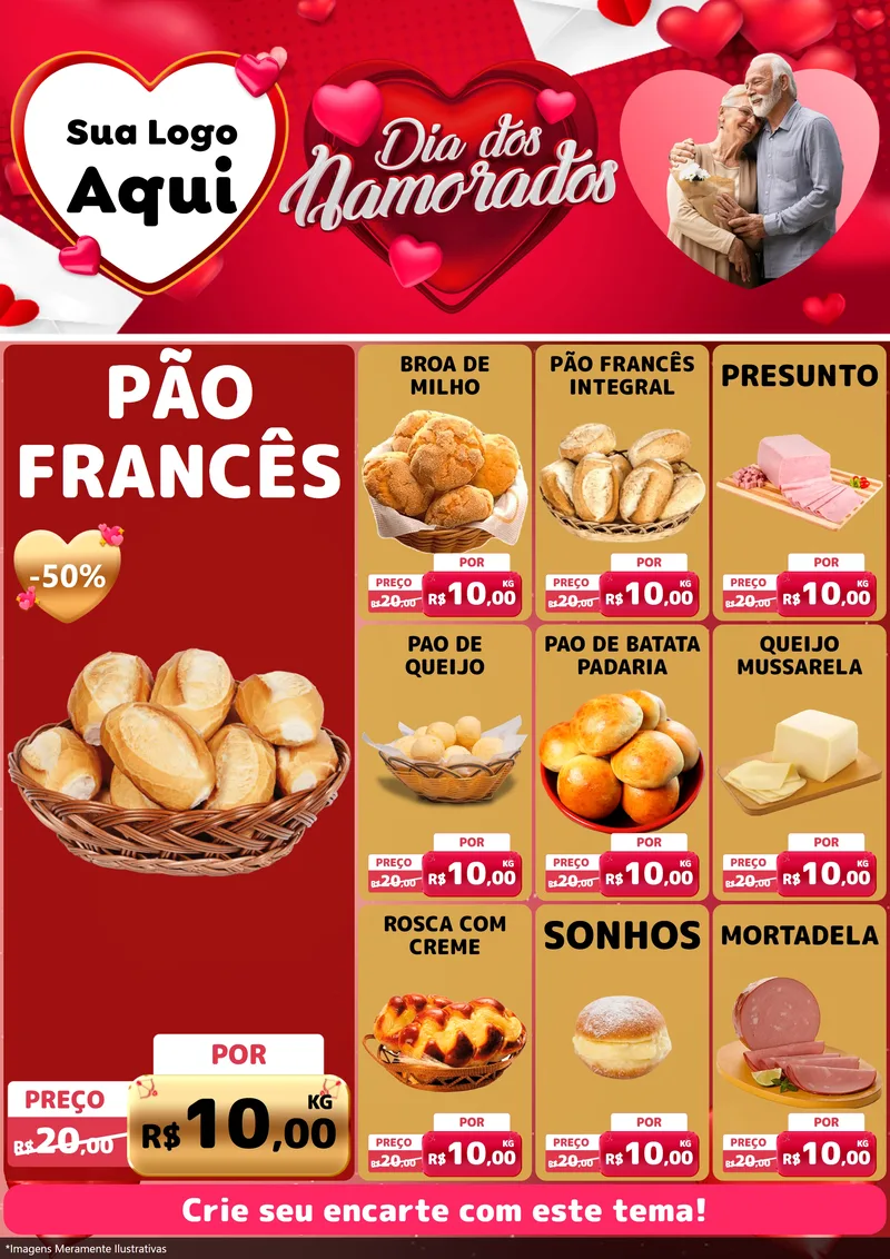 Modelo de Encarte para Encarte A4 Vertical com o tema Dia Dos Namorados para Padaria