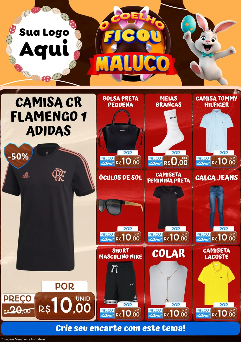 Modelo de Encarte para Encarte A4 Vertical com o tema O Coelho Ficou Maluco - Páscoa para Roupas e acessórios