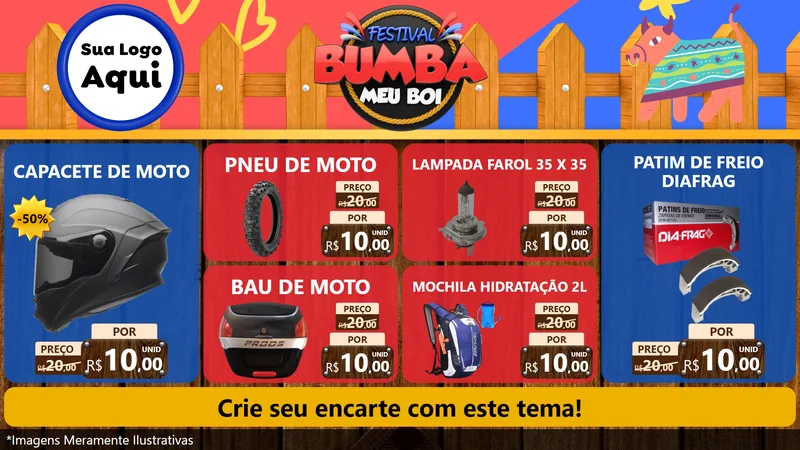 Modelo de TV para TV Horizontal com o tema Festival Bumba Meu Boi para Moto peças