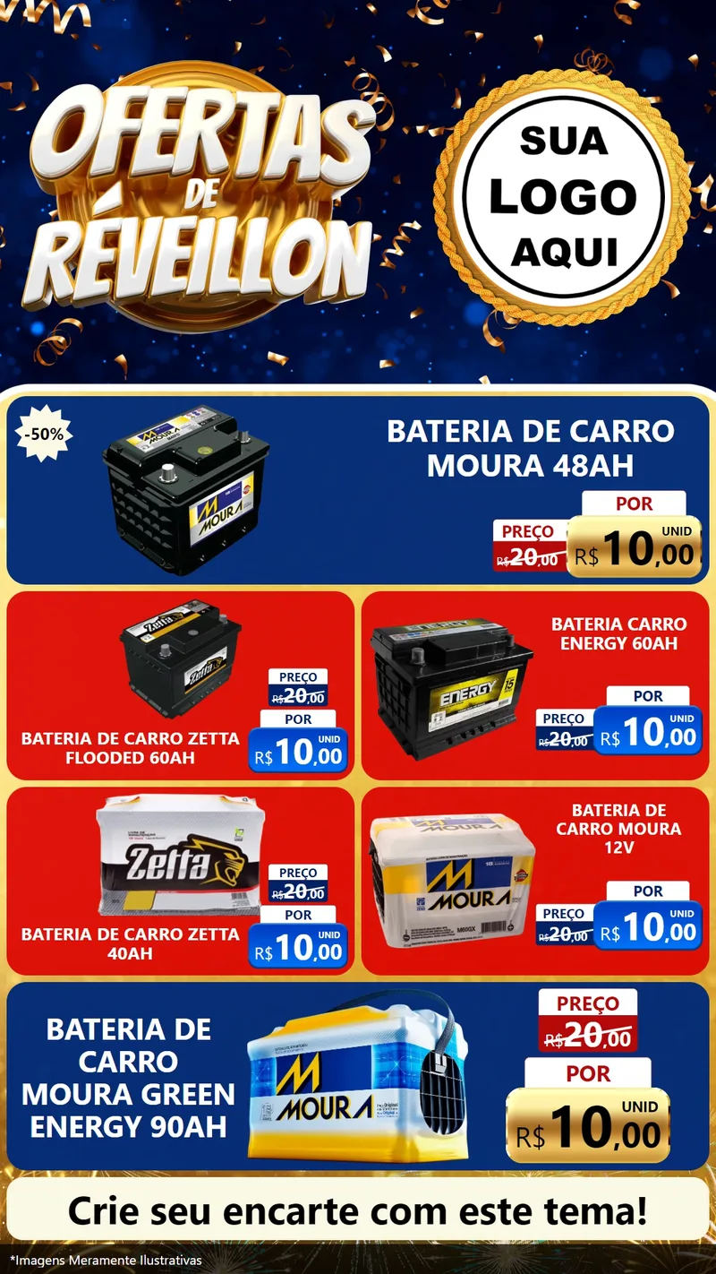 Modelo de TV para TV Vertical com o tema Ofertas de Réveillon para Baterias Elétricas