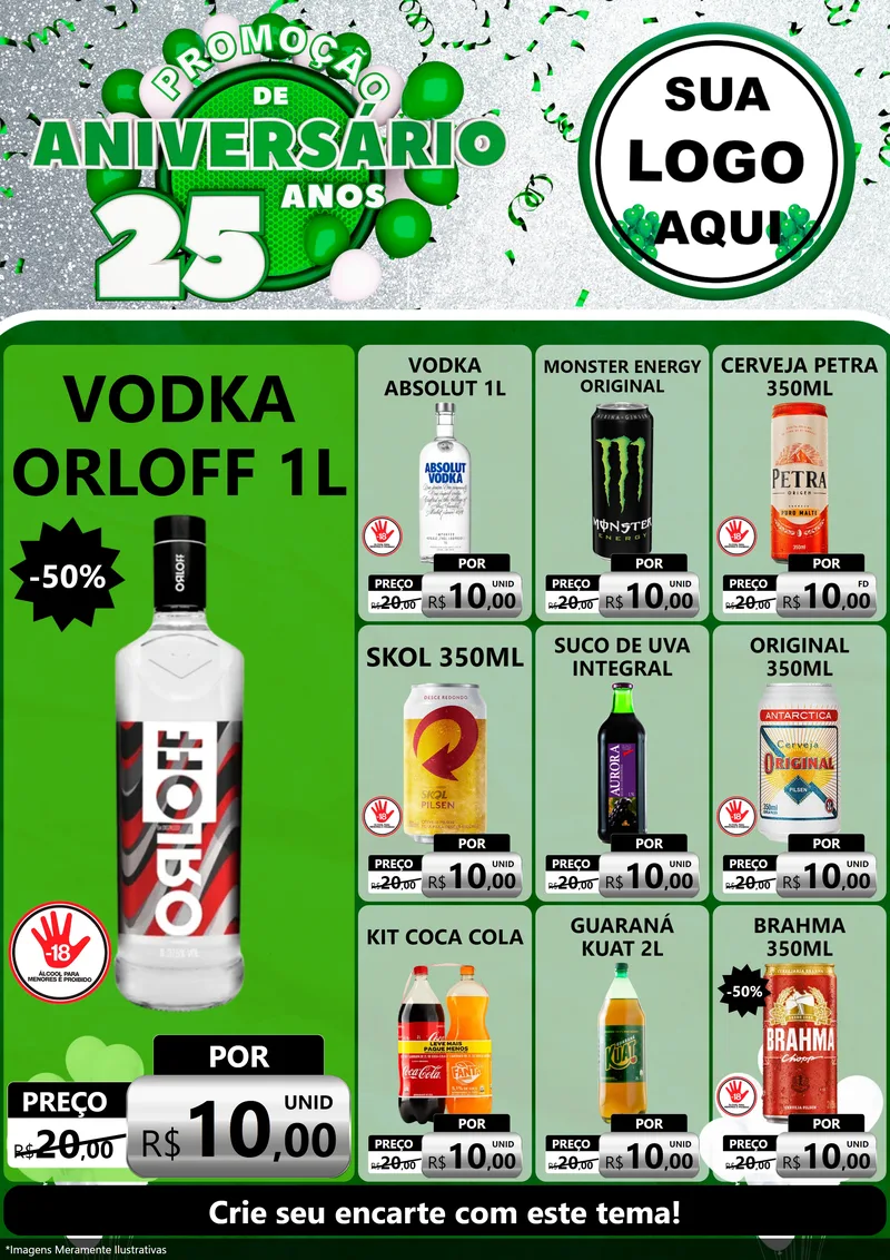 Modelo de Encarte para Encarte A4 Vertical com o tema Promoção de Aniversário - 25 Anos para Distribuidora de bebidas