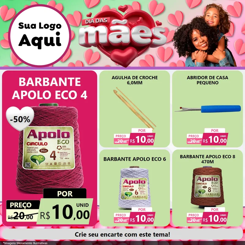 Modelo de Rede Social para Feed Facebook com o tema Dia das Mães para Armarinho e Aviamentos