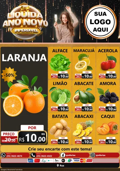 Modelo de Encarte para Encarte A4 Vertical com o tema Liquida Ano Novo Imperdível para Hortifrúti
