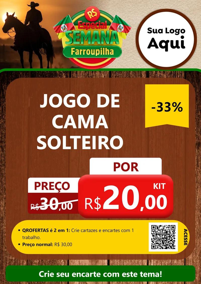 Modelo de Cartaz para Cartaz A4 Vertical com o tema Especial Semana Farroupilha para Cama, Mesa e Banho