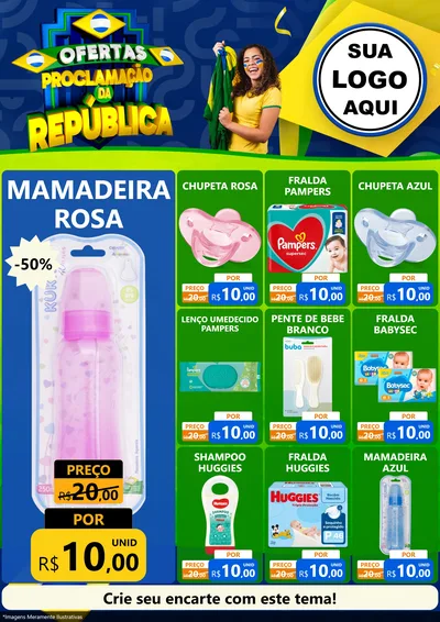 Modelo de Encarte para Encarte A4 Vertical com o tema Ofertas Proclamação da República para Bebês