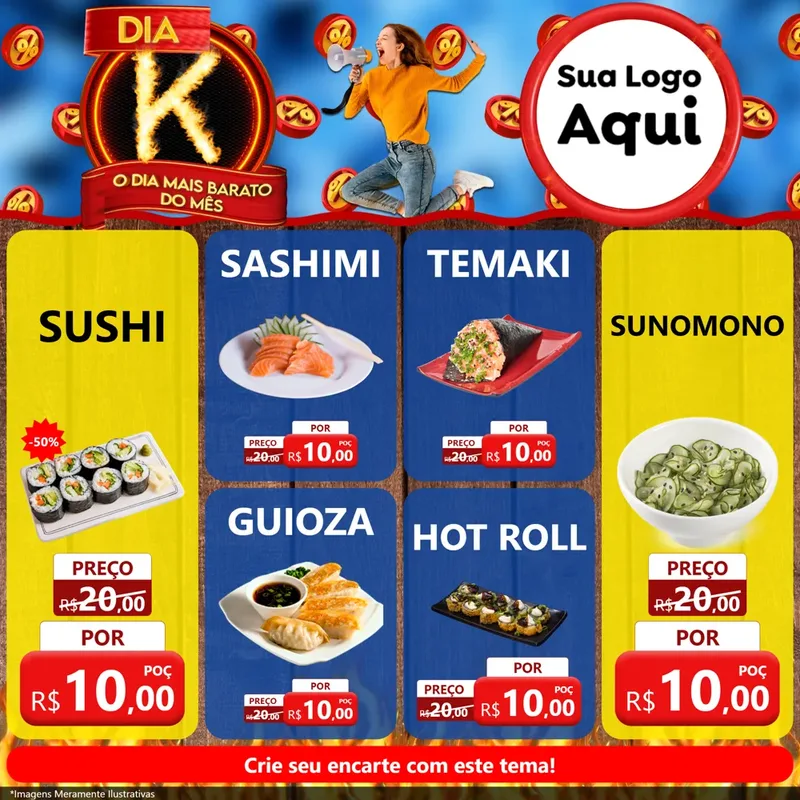 Modelo de Rede Social para Feed Facebook com o tema Dia K - O Dia Mais Barato Do Mês para Comida japonesa