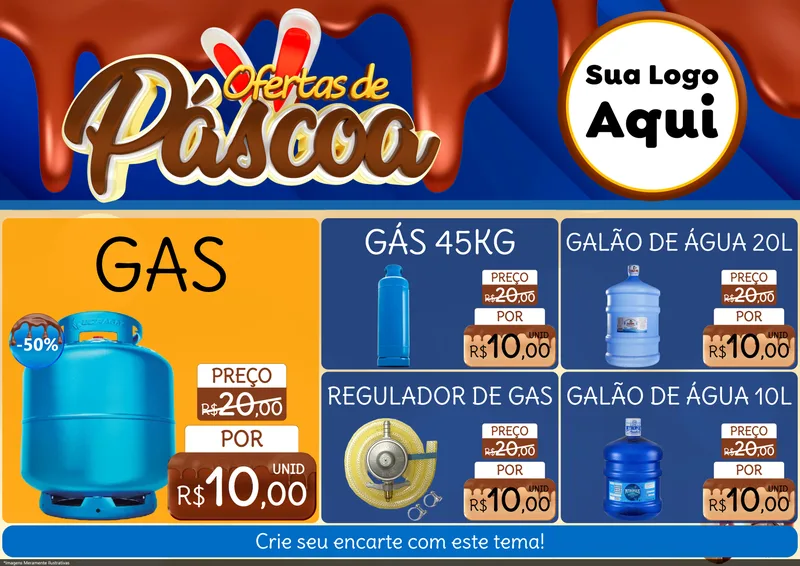 Modelo de Encarte para Encarte A4 Horizontal com o tema Ofertas de Páscoa para Água e gás