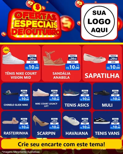 Modelo de Rede Social para Feed Instagram com o tema Ofertas Especiais de Outubro para Calçados