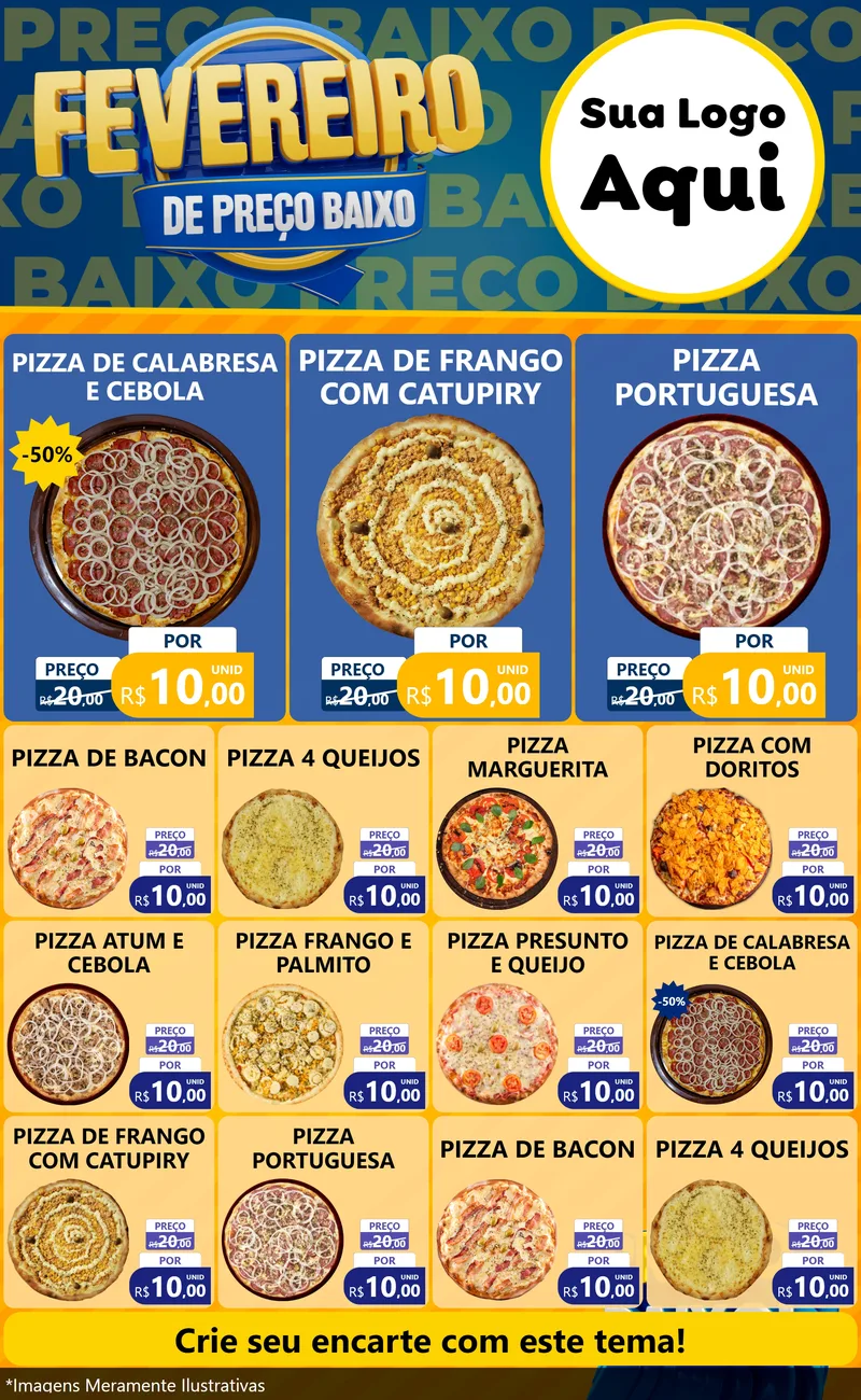 Modelo de Encarte para Encarte Grande com o tema Fevereiro de Preço Baixo para Pizzaria