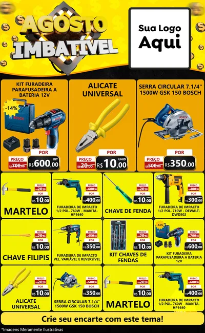 Modelo de Encarte para Encarte Grande com o tema Agosto Imbatível para Maquinas e Ferramentas