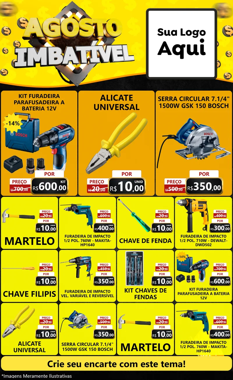 Modelo de Encarte para Encarte Grande com o tema Agosto Imbatível para Maquinas e Ferramentas