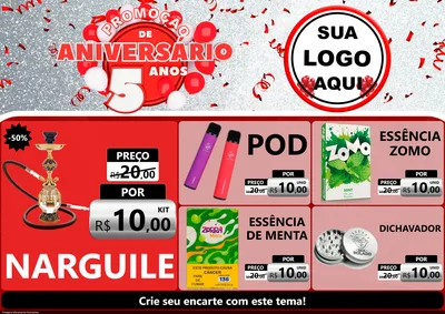 Modelo de Encarte para Encarte A4 Horizontal com o tema Promoção de Aniversário - 5 Anos para Tabacaria