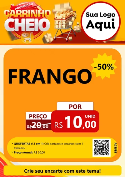 Modelo de Cartaz para Cartaz A4 Vertical com o tema Promoção carrinho cheio para Assados