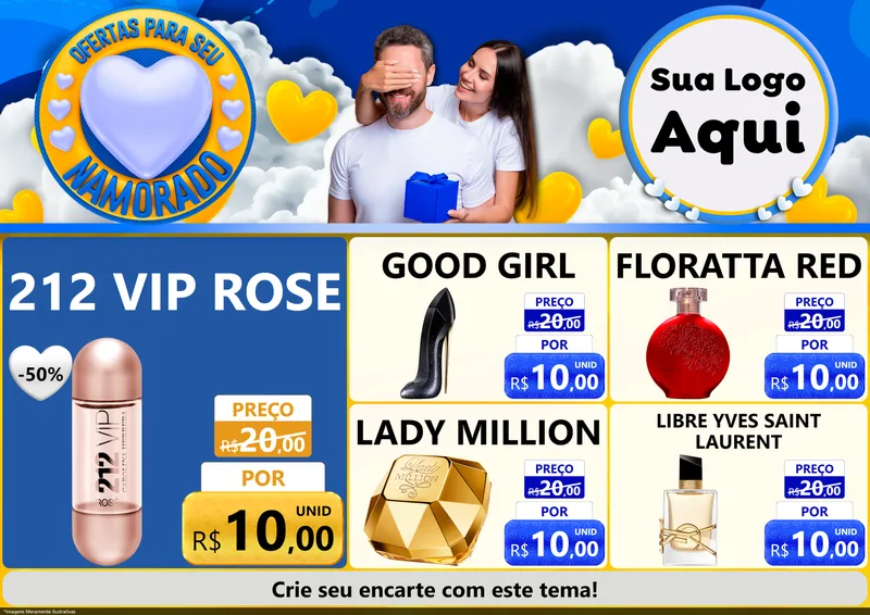 Modelo de Encarte para Encarte A4 Horizontal com o tema Ofertas Para Seu Namorado para Perfumes