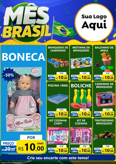 Modelo de Encarte para Encarte A4 Vertical com o tema Mês do Brasil para Brinquedos