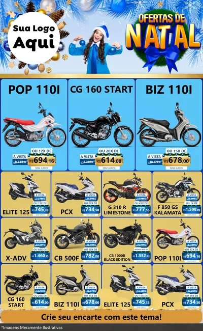 Modelo de Encarte para Encarte Grande com o tema Ofertas de Natal para Concessionaria de Motos