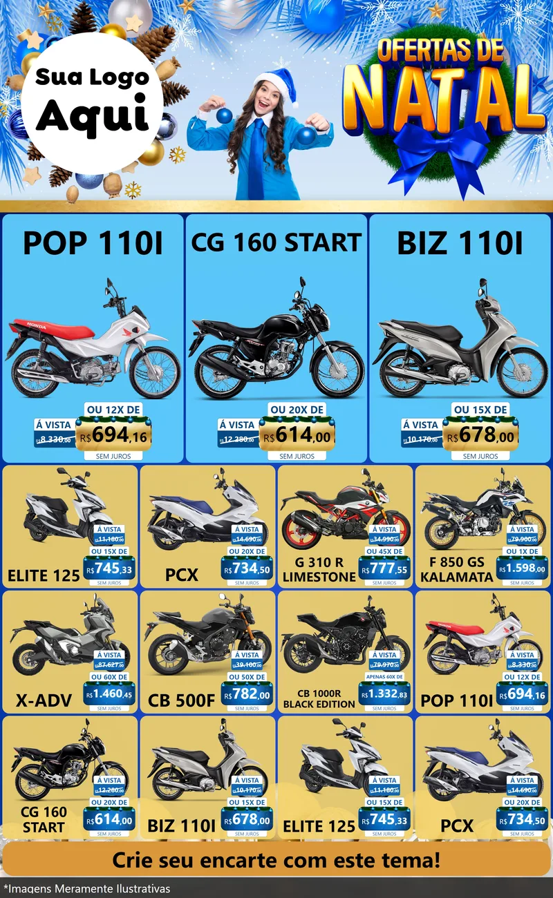 Modelo de Encarte para Encarte Grande com o tema Ofertas de Natal para Concessionaria de Motos
