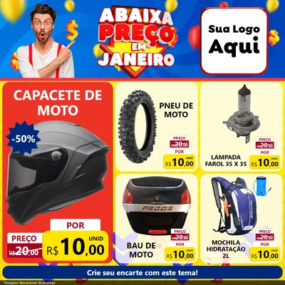 Modelo de Rede Social para Feed Facebook com o tema Abaixa Preço em Janeiro para Moto peças