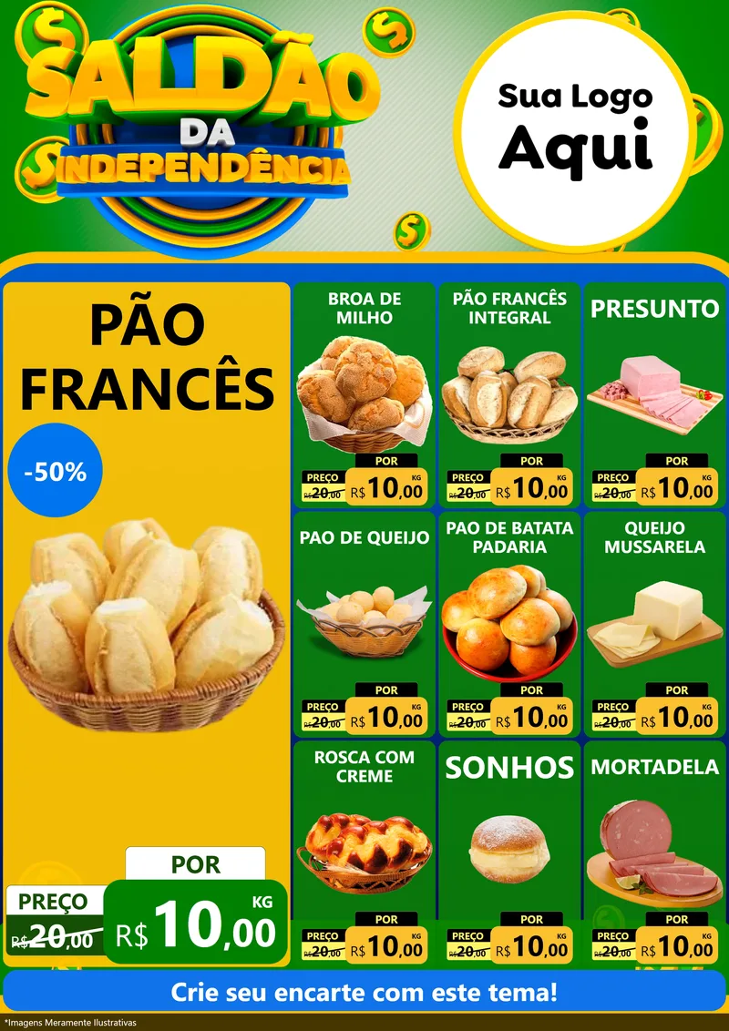 Modelo de Encarte para Encarte A4 Vertical com o tema Saldão da Indepêndencia para Padaria