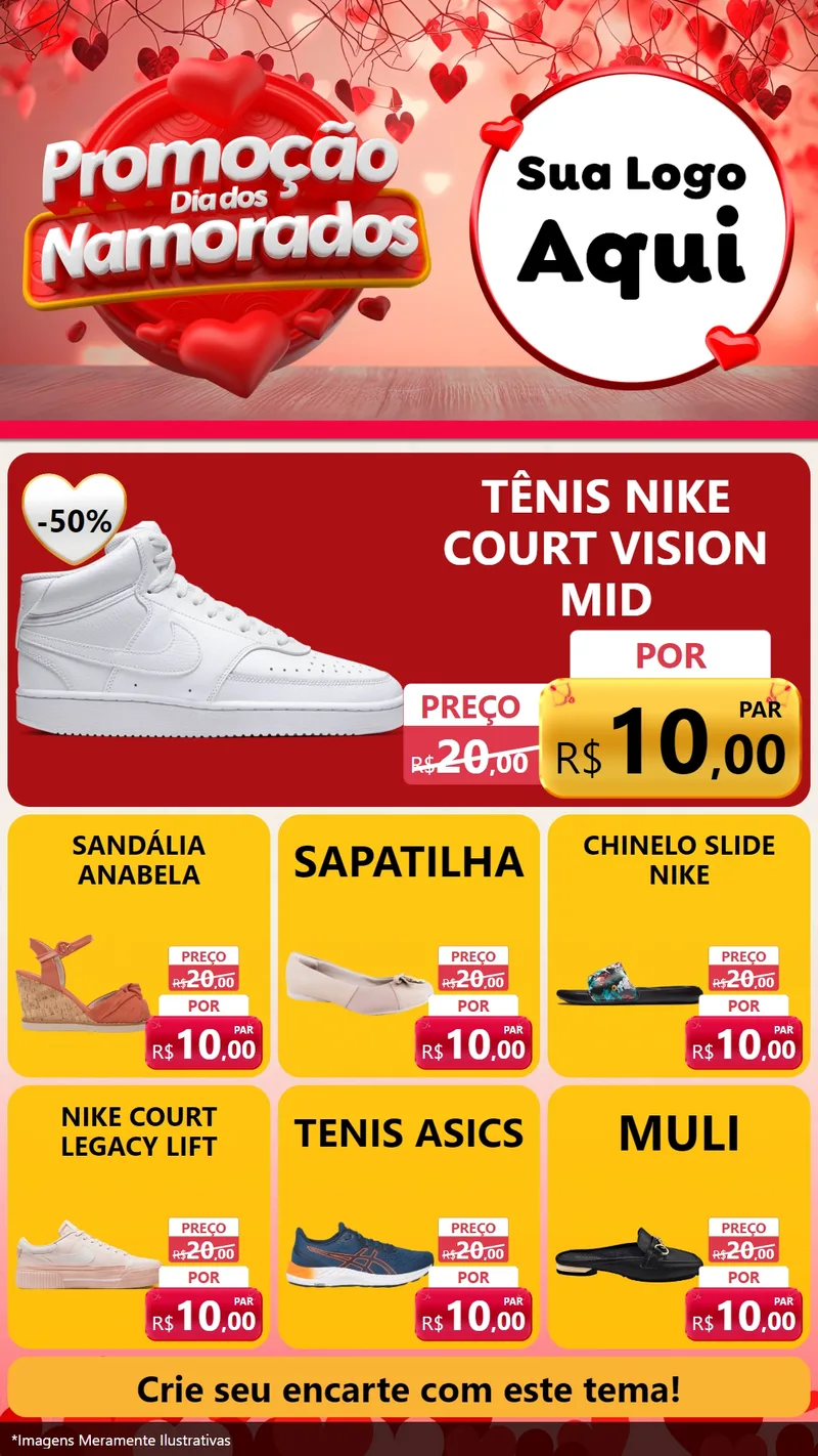 Modelo de Rede Social para Stories com o tema Promoção Dia dos Namorados para Calçados
