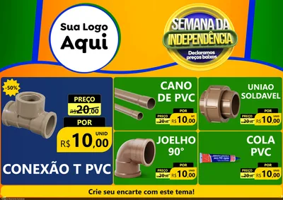 Modelo de Encarte para Encarte A4 Horizontal com o tema Semana da Independência Declaramos Preços Baixos para Tubos e conexões