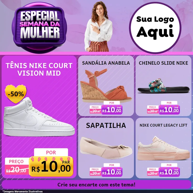 Modelo de Rede Social para Feed Facebook com o tema Especial Semana da Mulher para Calçados