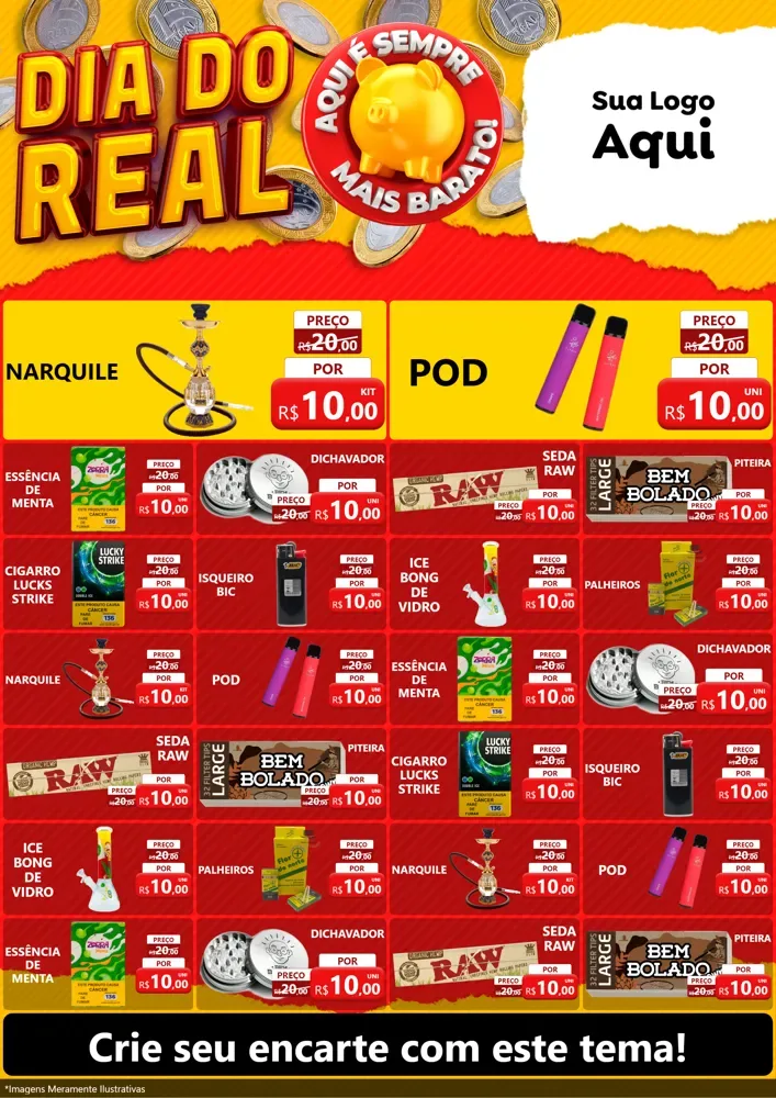 Modelo de Encarte para Encarte A4 Vertical com o tema Dia Do Real para Tabacaria