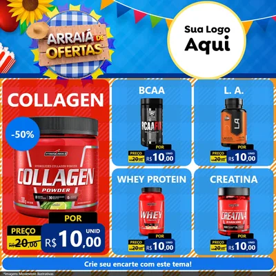 Modelo de Rede Social para Feed Facebook com o tema Arraiá de Ofertas para Suplementos alimentares