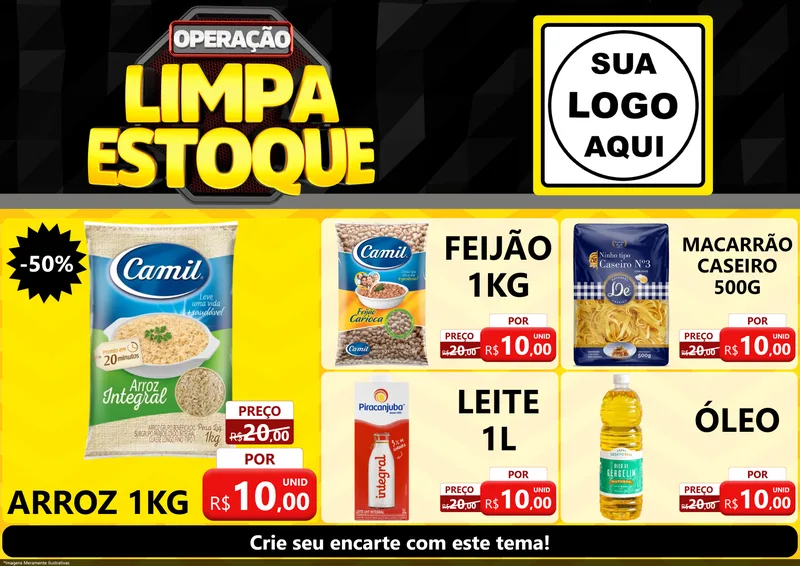 Modelo de Encarte para Encarte A4 Horizontal com o tema Operação Limpa Estoque para Supermercado