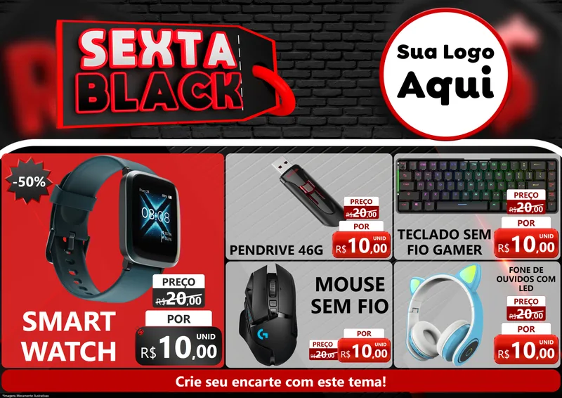 Modelo de Encarte para Encarte A4 Horizontal com o tema Sexta Black para Informática