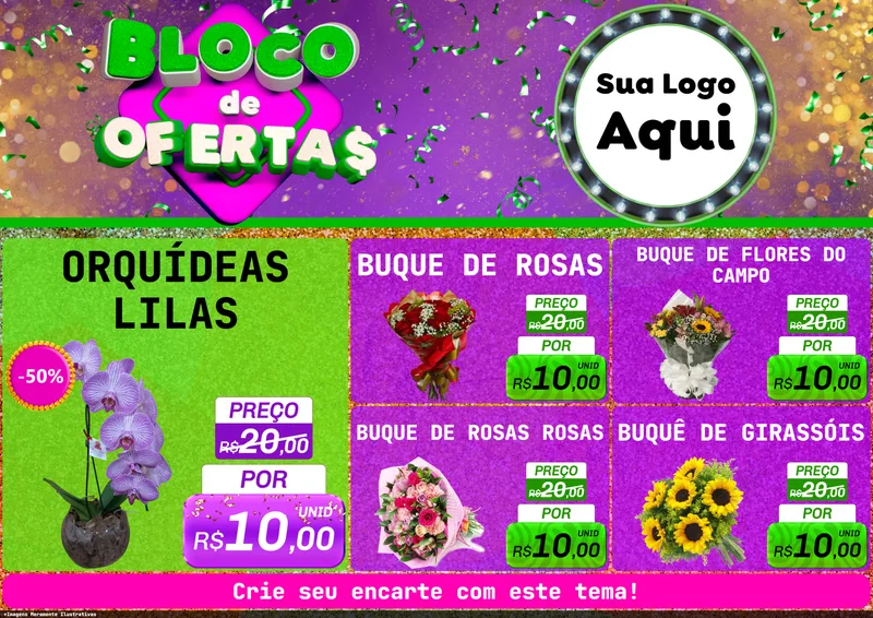 Modelo de Encarte para Encarte A4 Horizontal com o tema Bloco de Ofertas para Floricultura e jardim