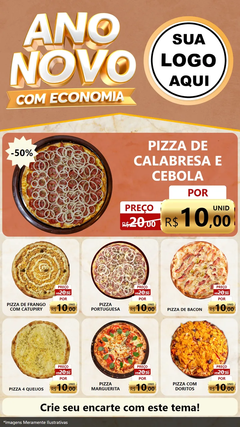Modelo de Rede Social para Stories com o tema Ano Novo Com Economia para Pizzaria