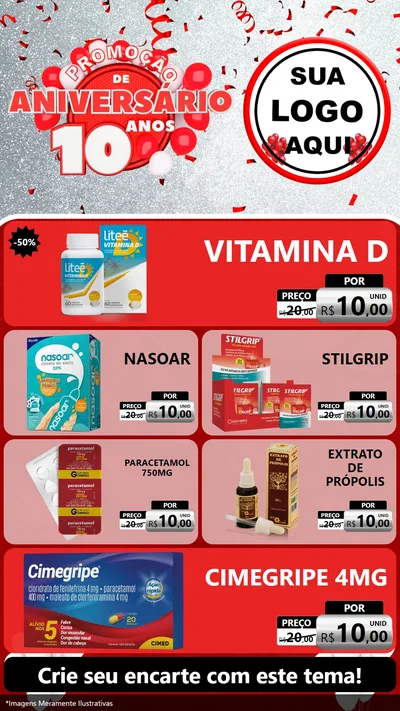 Modelo de TV para TV Vertical com o tema Promoção de Aniversário - 10 Anos para Farmácia