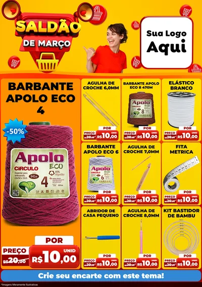 Modelo de Encarte para Encarte A4 Vertical com o tema Saldão de Março para Armarinho e Aviamentos