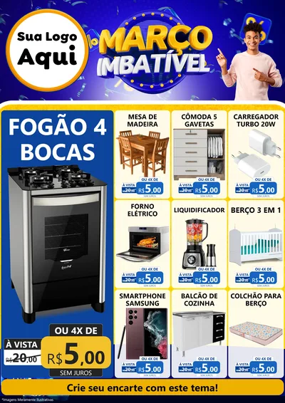Modelo de Encarte para Encarte A4 Vertical com o tema Março Imbatível para Móveis e Eletro