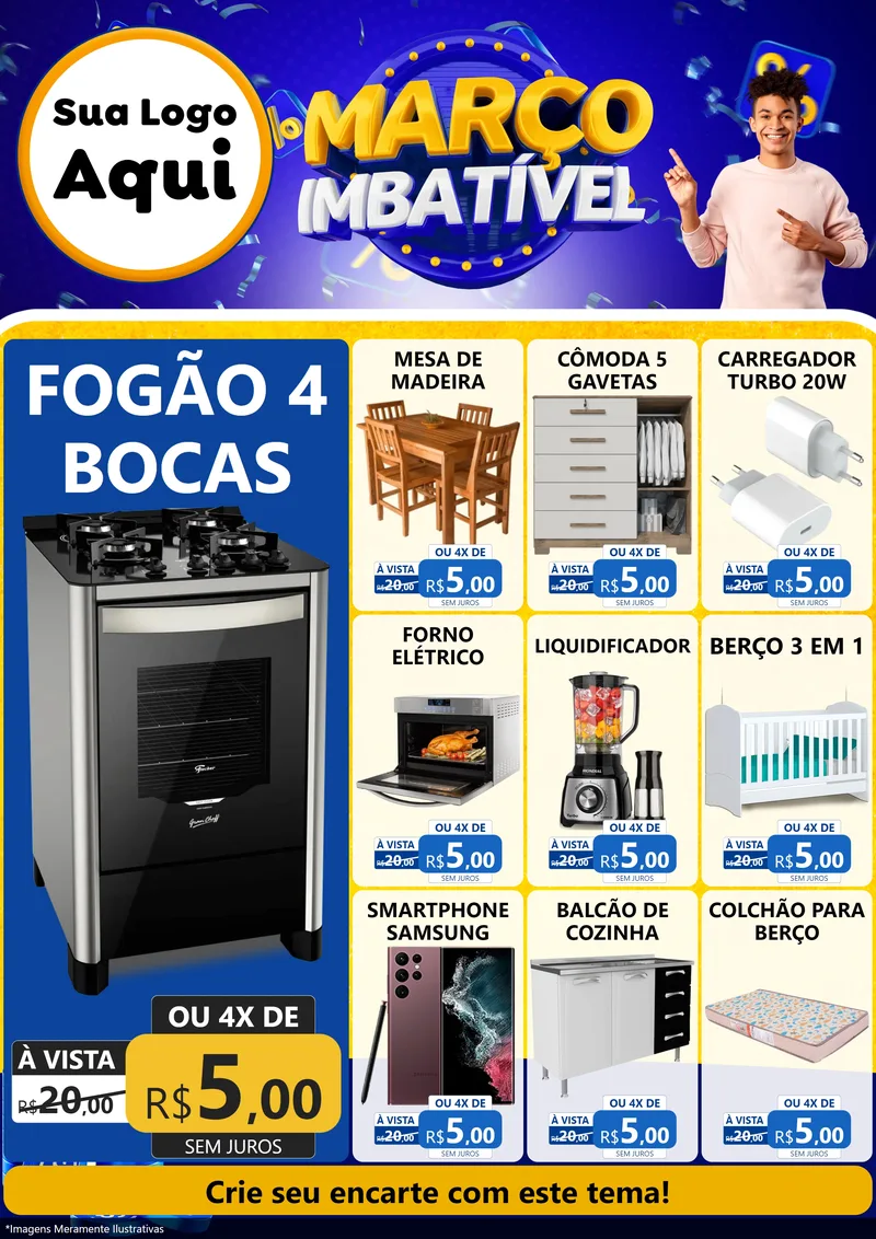 Modelo de Encarte para Encarte A4 Vertical com o tema Março Imbatível para Móveis e Eletro