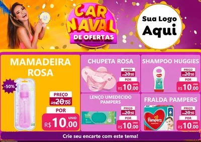 Modelo de Encarte para Encarte A4 Horizontal com o tema Carnaval de Ofertas para Bebês