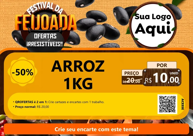 Modelo de Cartaz para Cartaz A4 Horizontal com o tema Festival da Feijoada para Supermercado