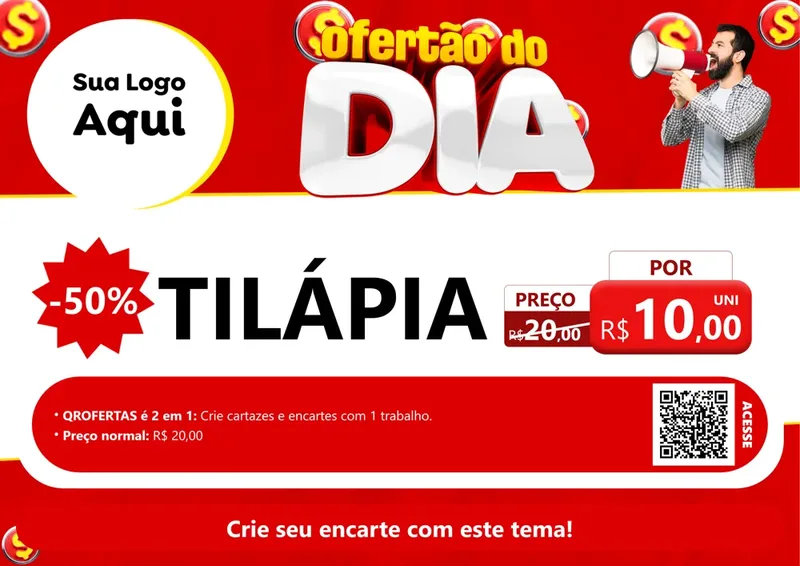 Modelo de Cartaz para Cartaz A4 Horizontal com o tema Ofertão do dia para Peixaria